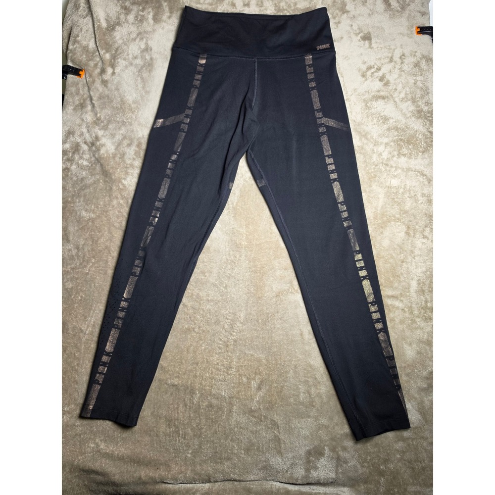 PINK Victoria's Secret Ultimate Leggings Black Rose Gold Metallic Logo Large